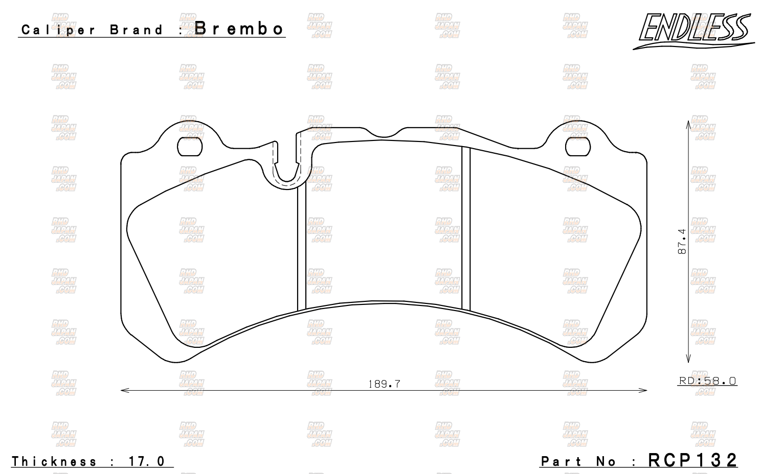 Endless Brake Pads Set MX72 Plus Brembo 6 Pot Sport Big Brake Kit - RCP132 17.0mm